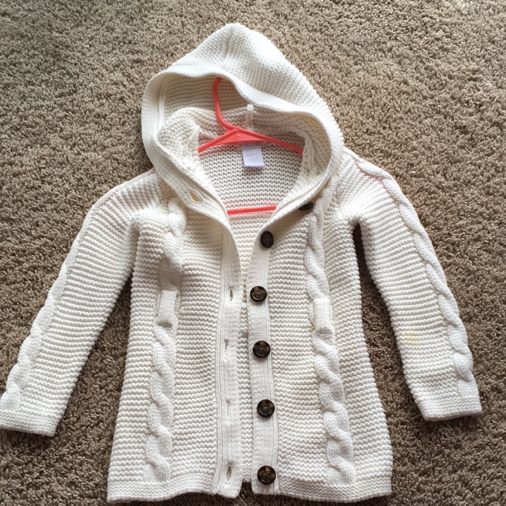 Little girls cream sweater with hoodie.